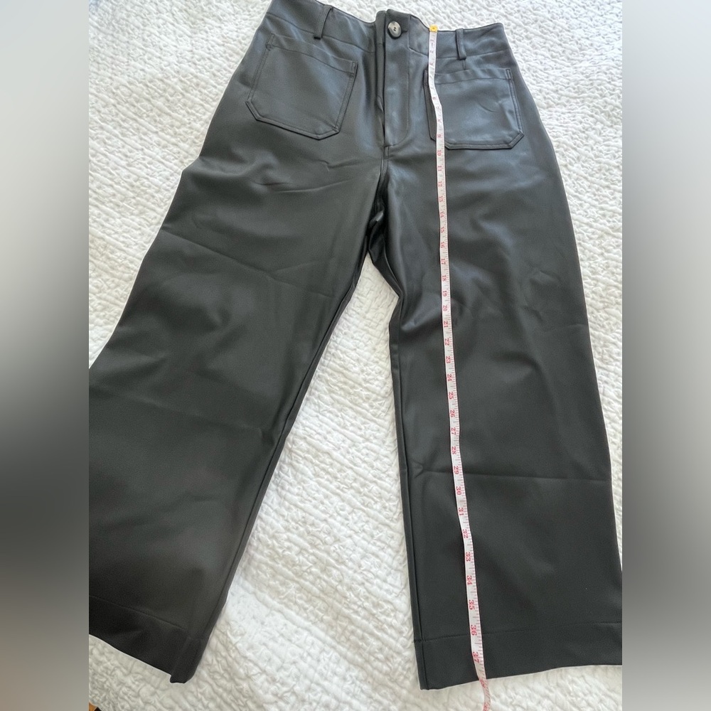 Maeve Anthropologie Colette Black Cropped Faux Leather Wide Leg Pants Sz 32 - Picture 11 of 11